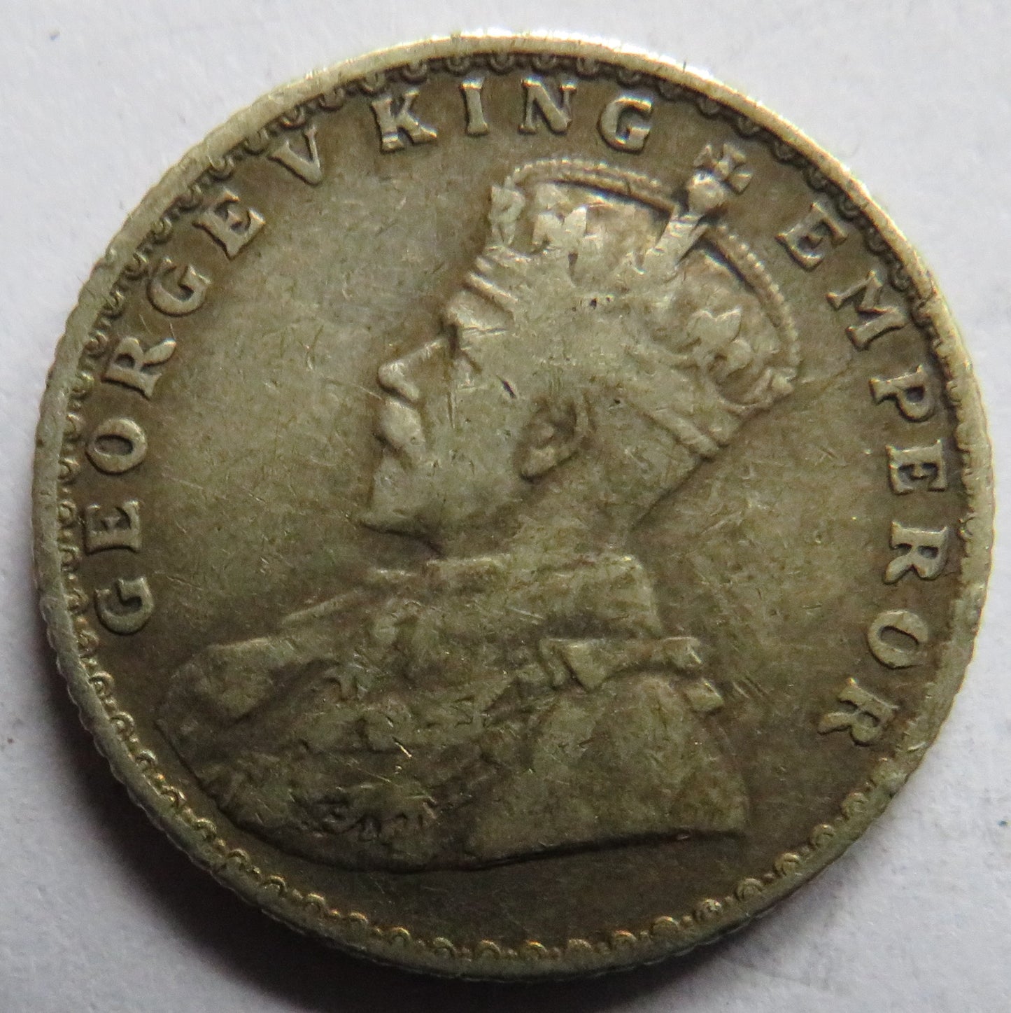 1915 King George V India Silver 1/4 Quarter Rupee Scarce