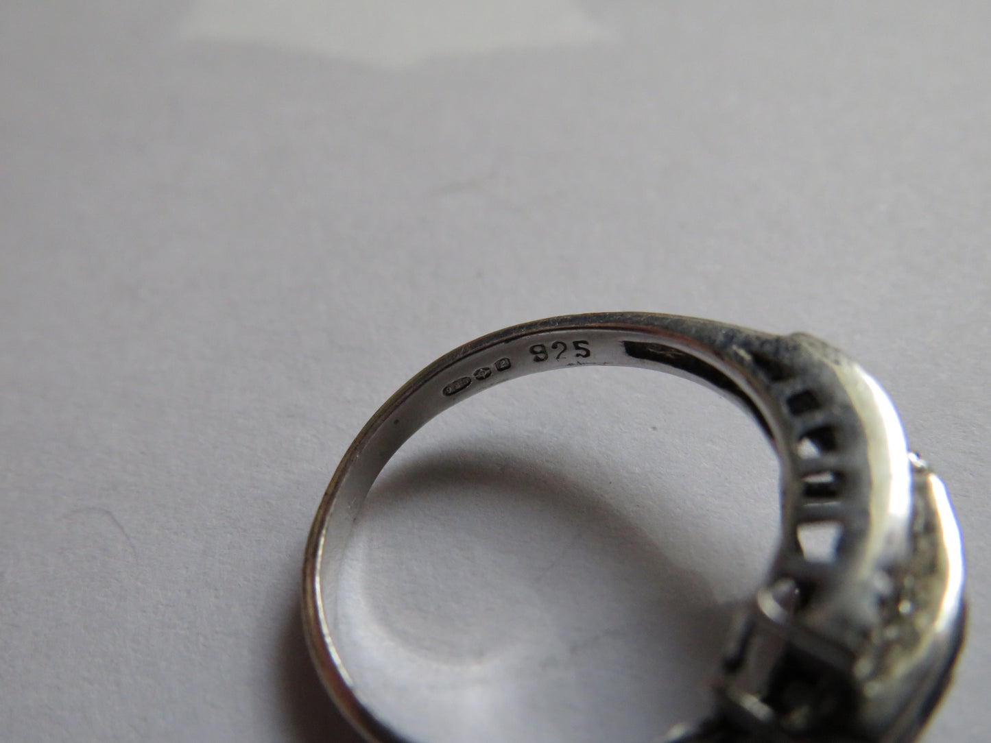 1980's Sterling Silver, Clear & Blue Stone Ring - L & 1/2