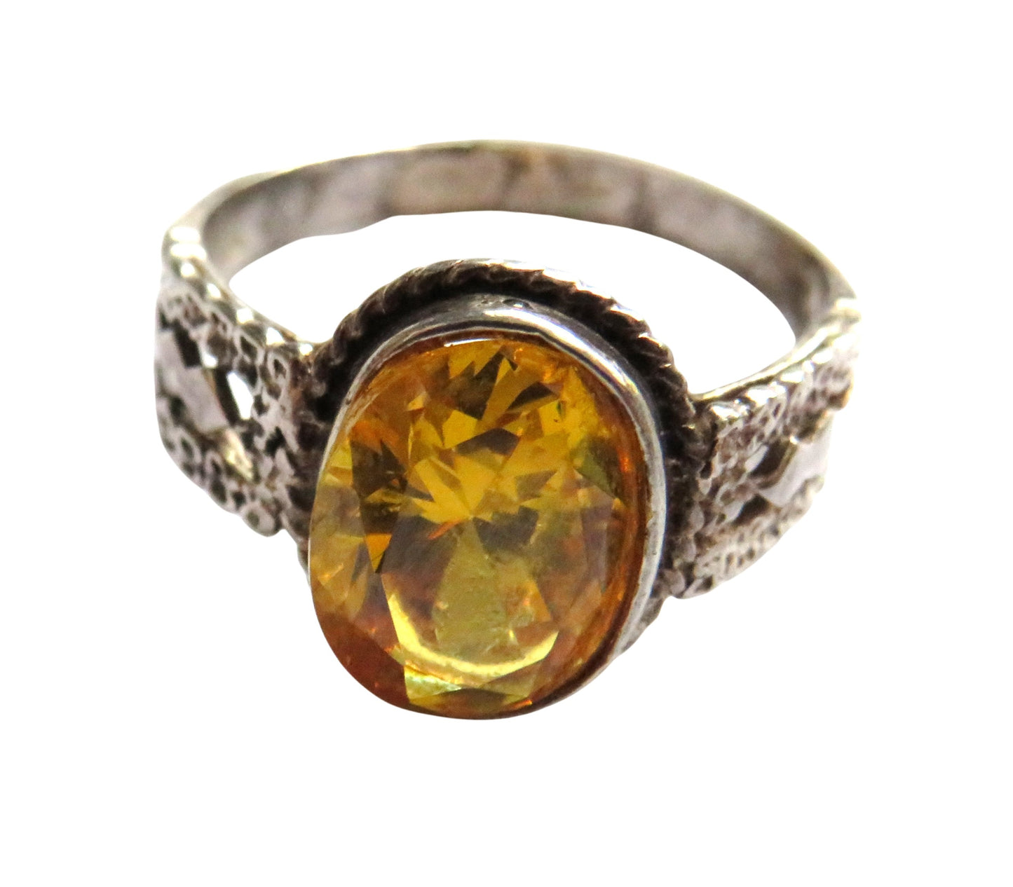 Vintage Sterling Silver & Orange Stone Ring UK Size - P