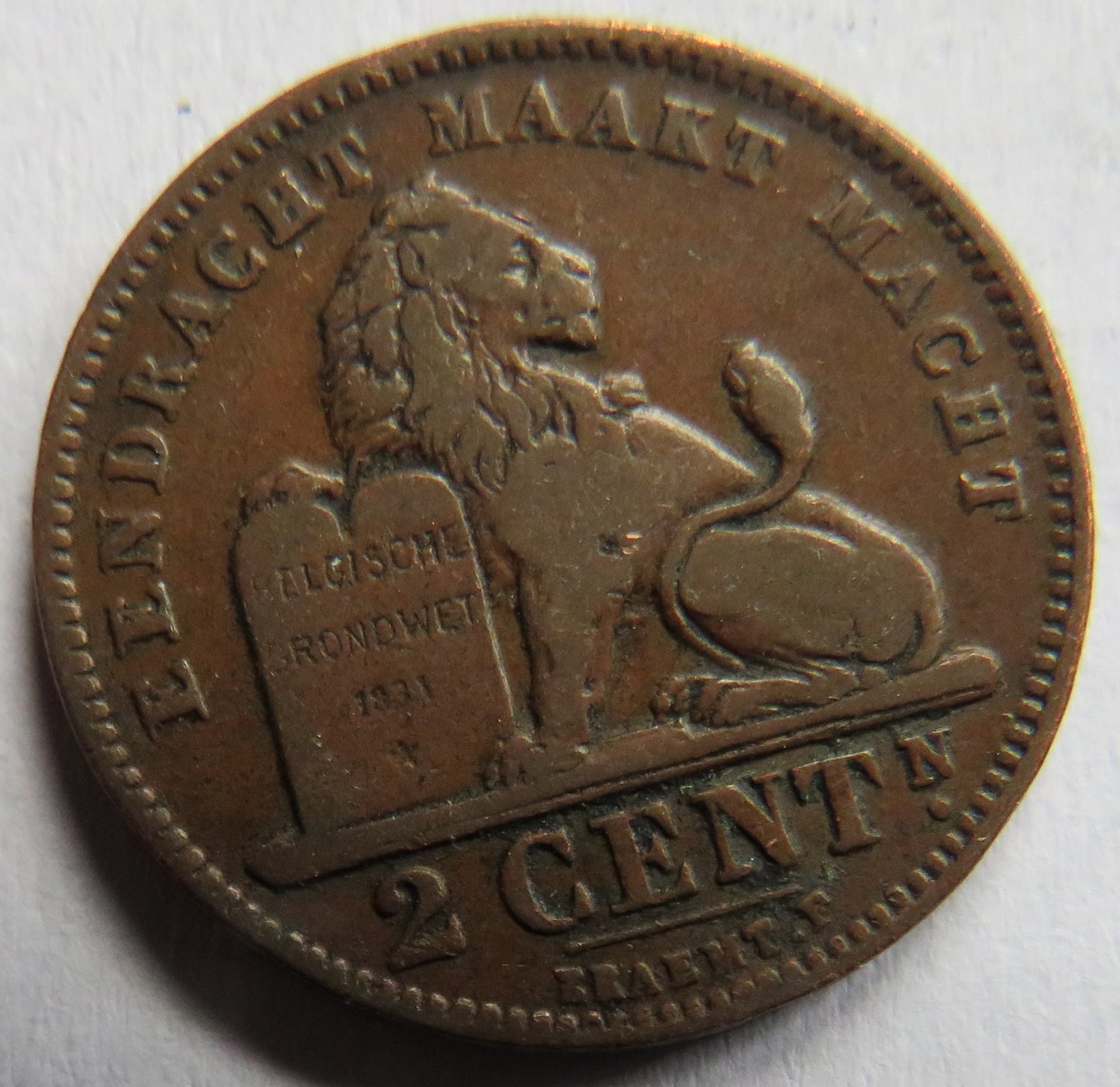 1902 Belgium 2 Centimes Coin