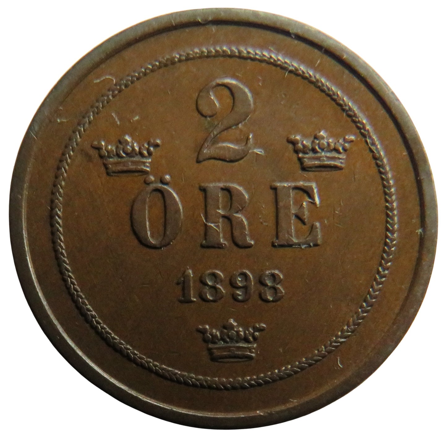 1898 Sweden 2 Ore Coin In Better Grade