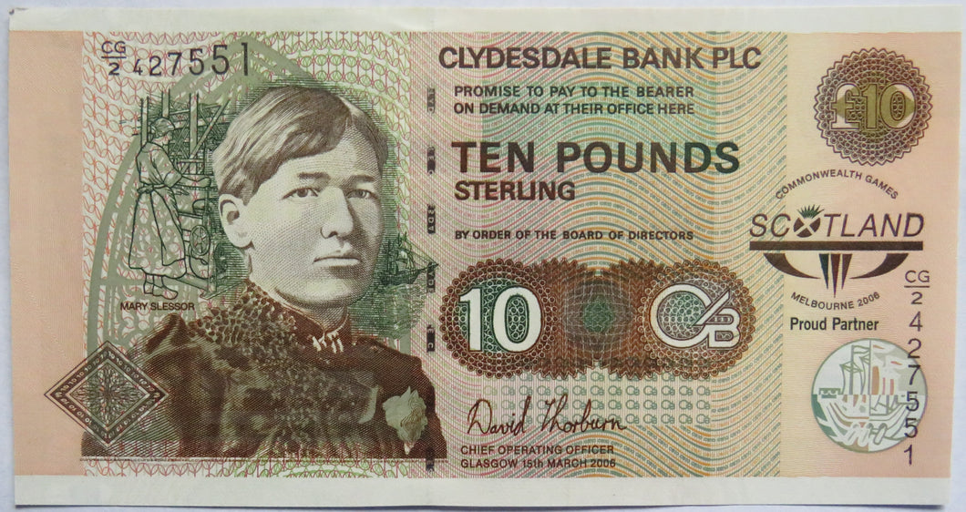 2006 Clydesdale Bank PLC £10 Note Mary Slessor