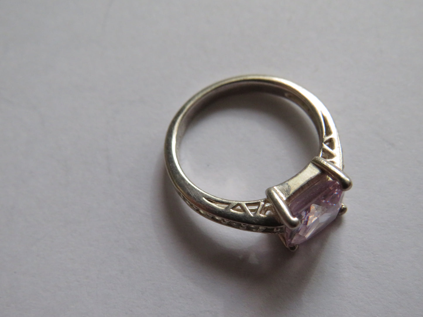 Ladies Sterling Silver & Pink CZ Stone Ring - UK Size M
