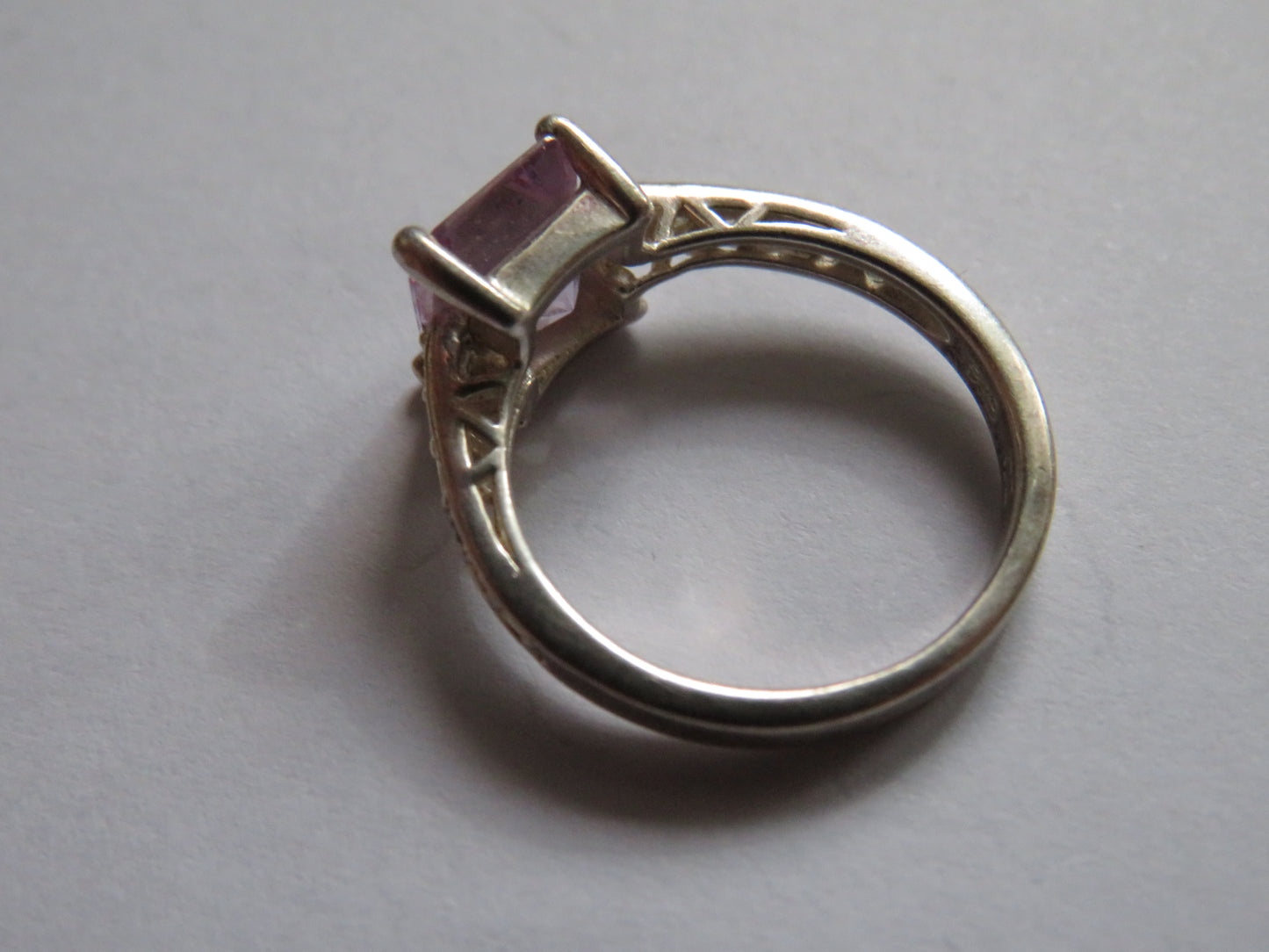 Ladies Sterling Silver & Pink CZ Stone Ring - UK Size M