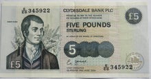 Load image into Gallery viewer, 2002 Clydesdale Bank PLC £5 Note Robert Burns
