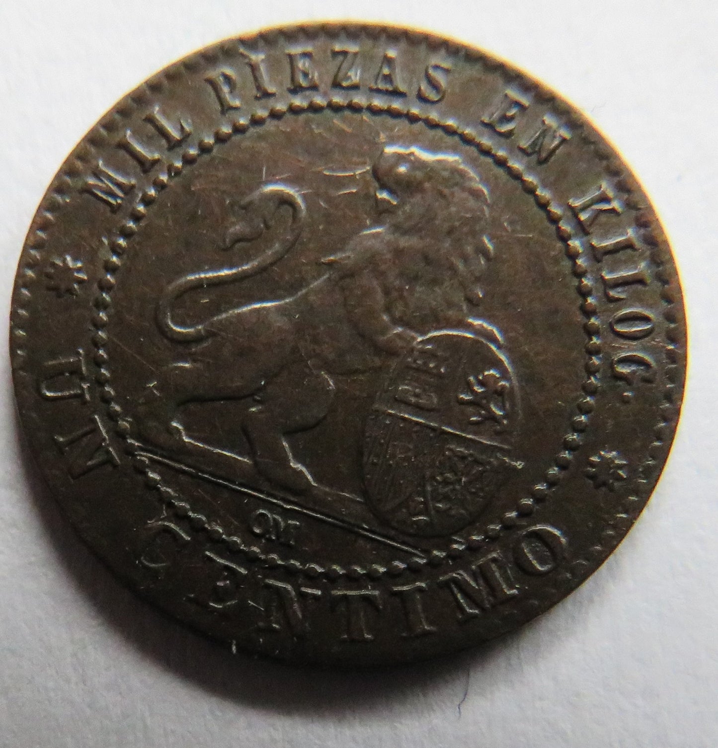 1870 Spain One Centimo Coin