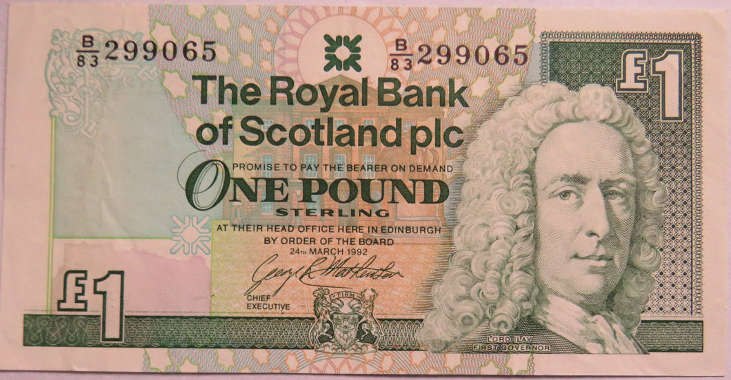 1992 The Royal Bank of Scotland £1 One Pound Note