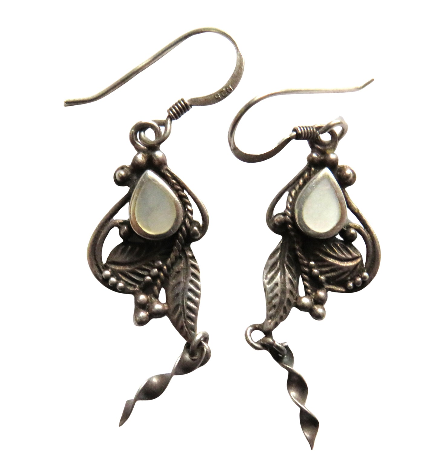 Vintage Pair of Sterling Silver & Mother of Pearl Drop Earrings
