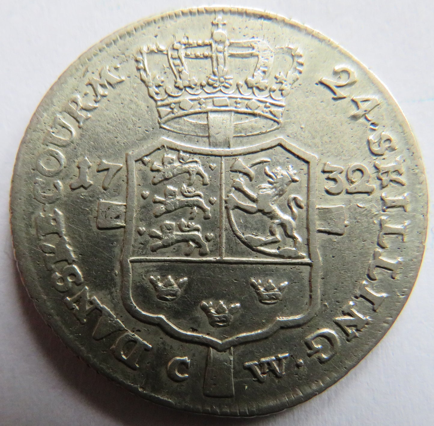 1732 Denmark Christian VI Silver 24 Skilling Coin