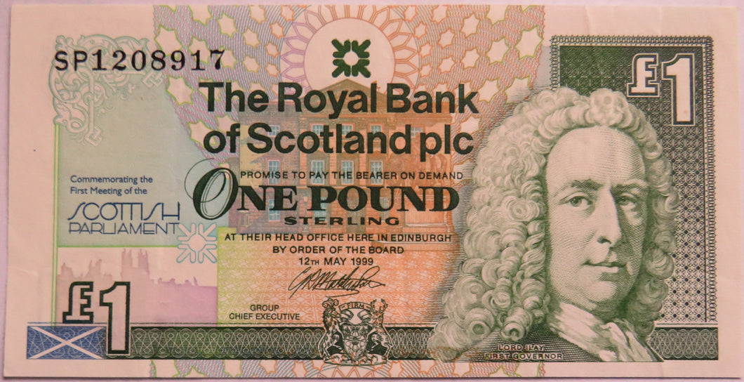1999 The Royal Bank of Scotland £1 Note Scottish Parliament