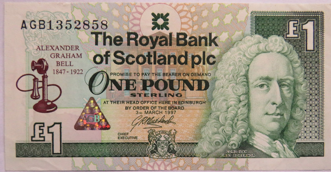 1997 The Royal Bank of Scotland £1 Note Alexander Graham Bell