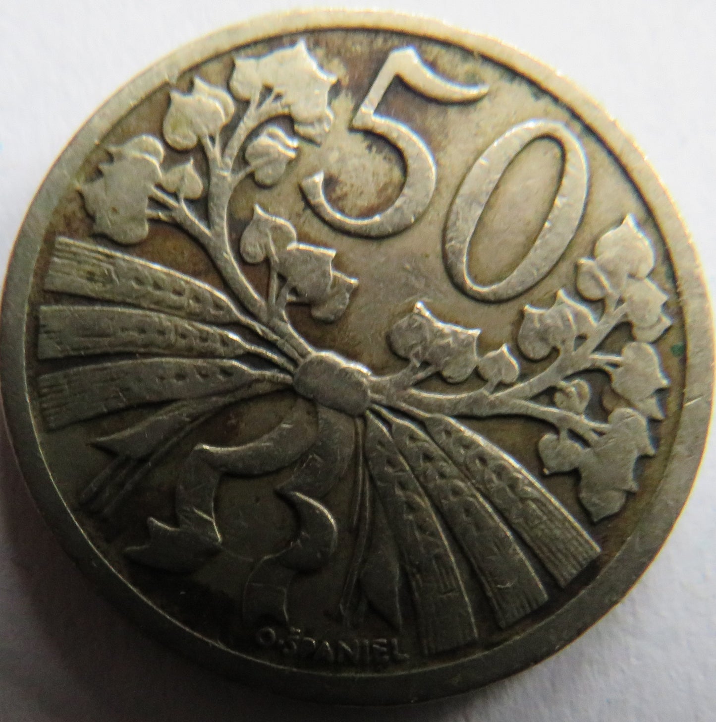 1921 Czechoslovakia 50 Haleru Coin