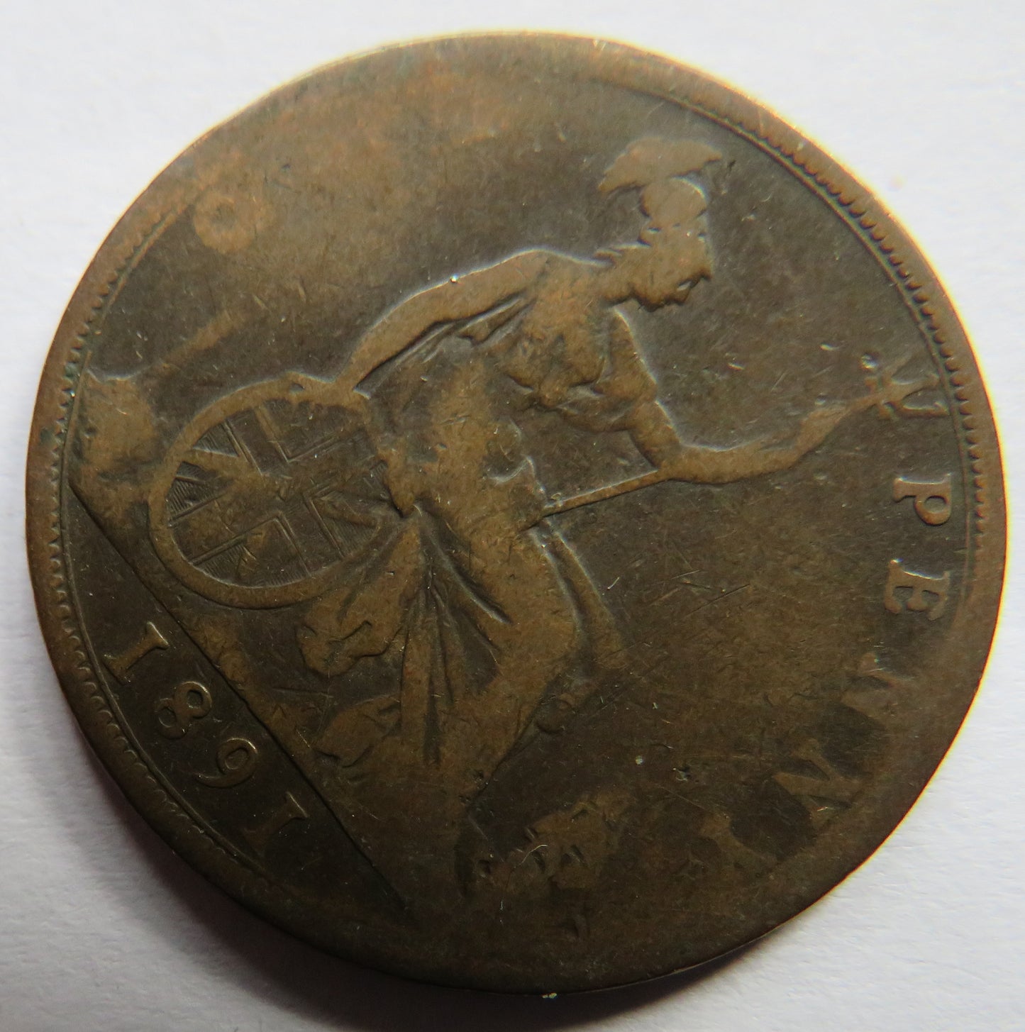 1891 Queen Victoria Bun Head One Penny Coin - Great Britain
