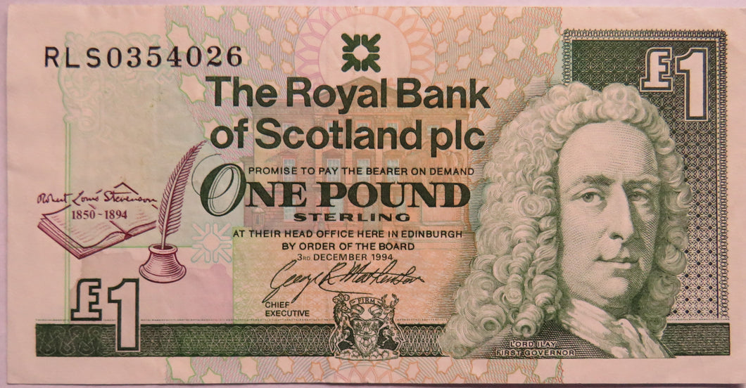 1994 The Royal Bank of Scotland £1 Note Robert Louis Stevenson