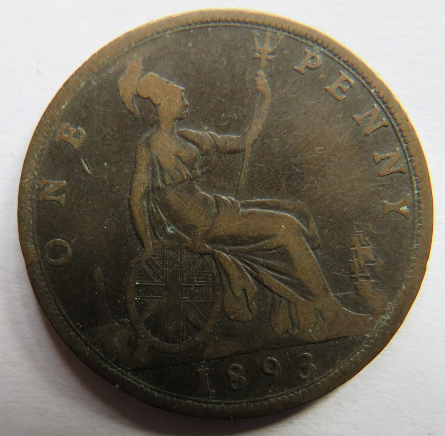 1893 Queen Victoria Bun Head One Penny Coin - Great Britain