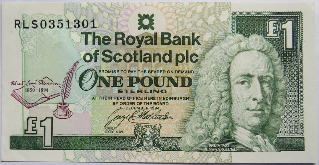 1994 The Royal Bank of Scotland £1 Note Robert Louis Stevenson