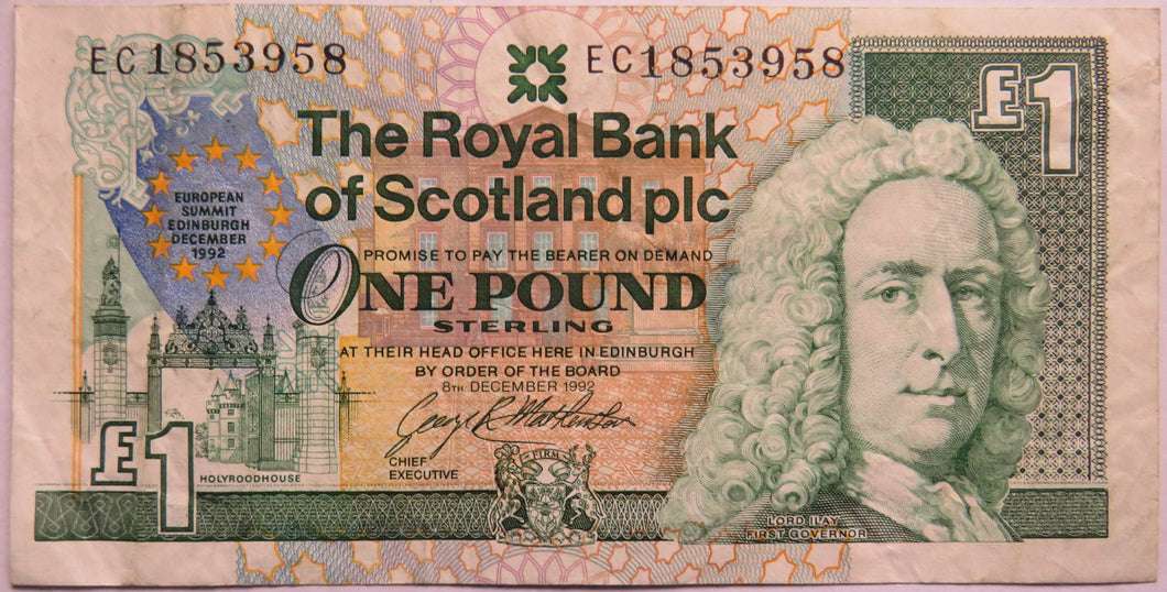 1992 The Royal Bank of Scotland £1 Note European Summit