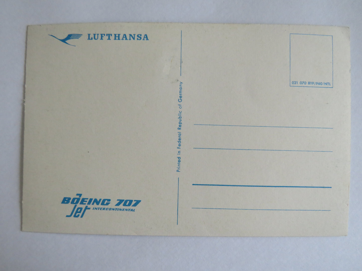 Vintage Aircraft Postcard of Lufthansa Boeing 707 Intercontinental Jet