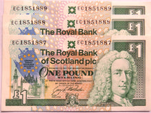 Load image into Gallery viewer, 3 x 1992 The Royal Bank of Scotland £1 Notes Consecutive
