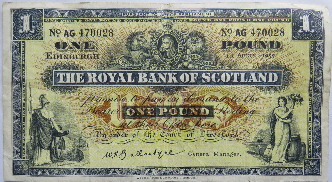 1955 The Royal Bank of Scotland £1 One Pound Banknote