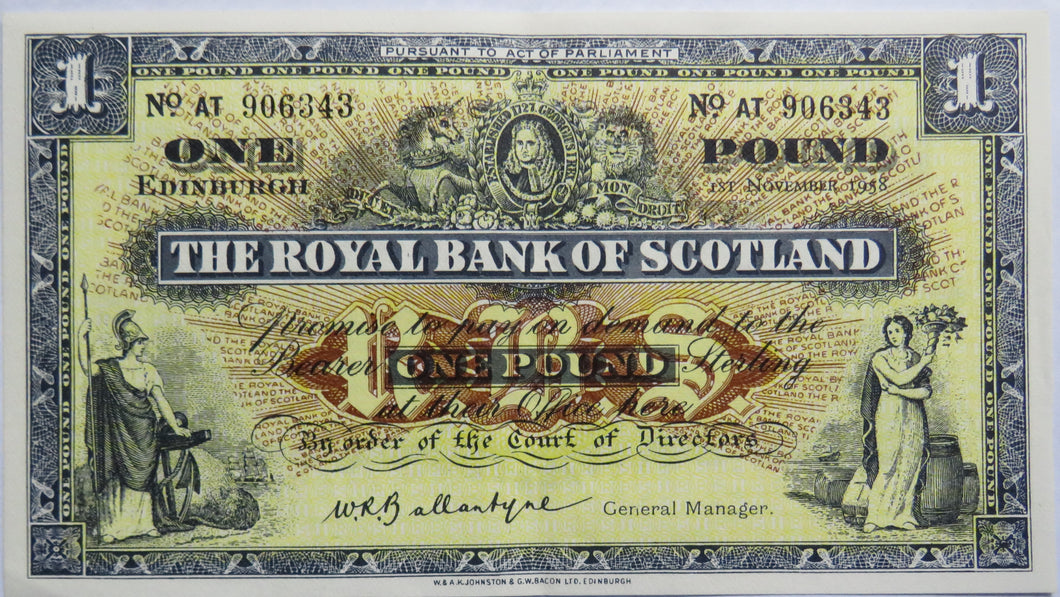 1958 The Royal Bank of Scotland £1 One Pound Banknote