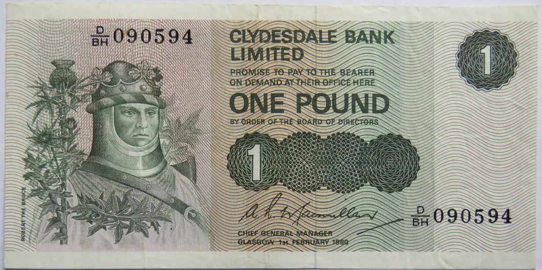 1980 Clydesdale Bank Limited £1 One Pound Note