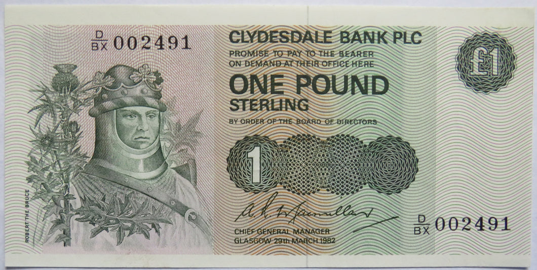 1982 Clydesdale Bank PLC £1 One Pound Note