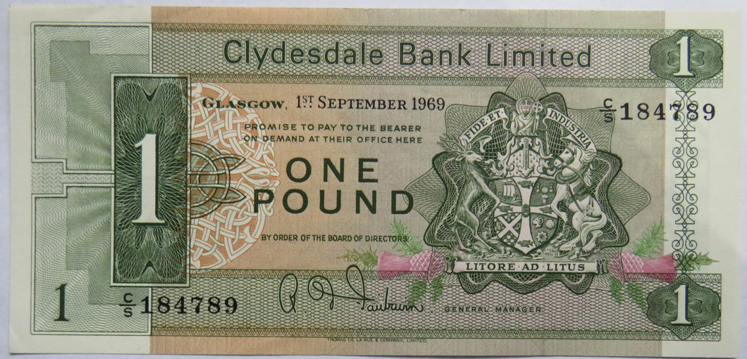 1969 Clydesdale Bank Limited £1 One Pound Note