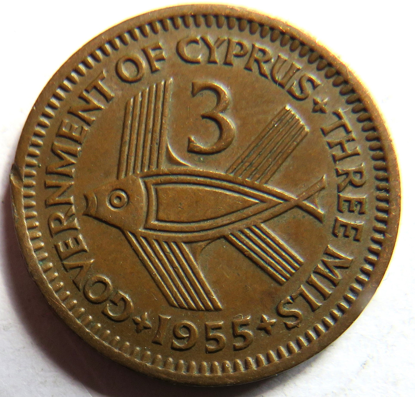 1955 Queen Elizabeth II Cyprus 3 Mils Coin