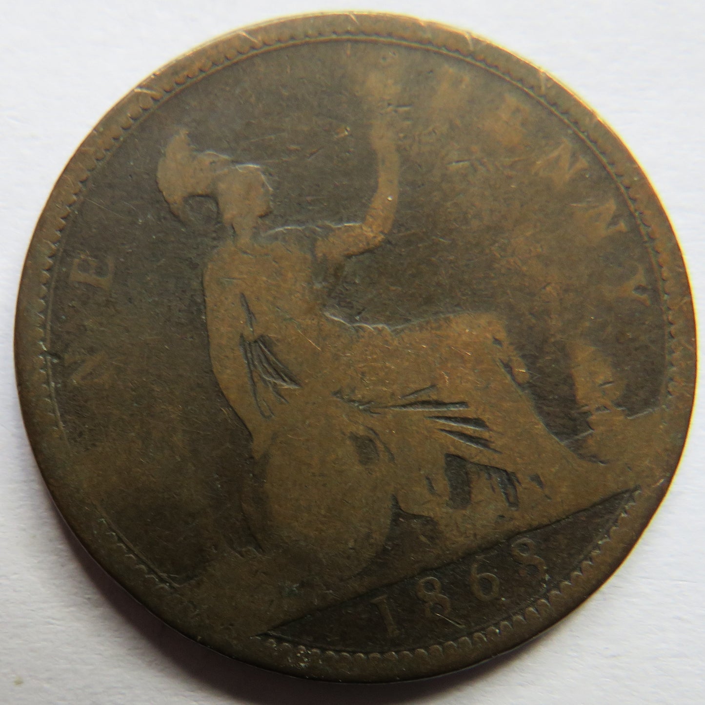 1868 Queen Victoria Bun Head One Penny Coin - Great Britain