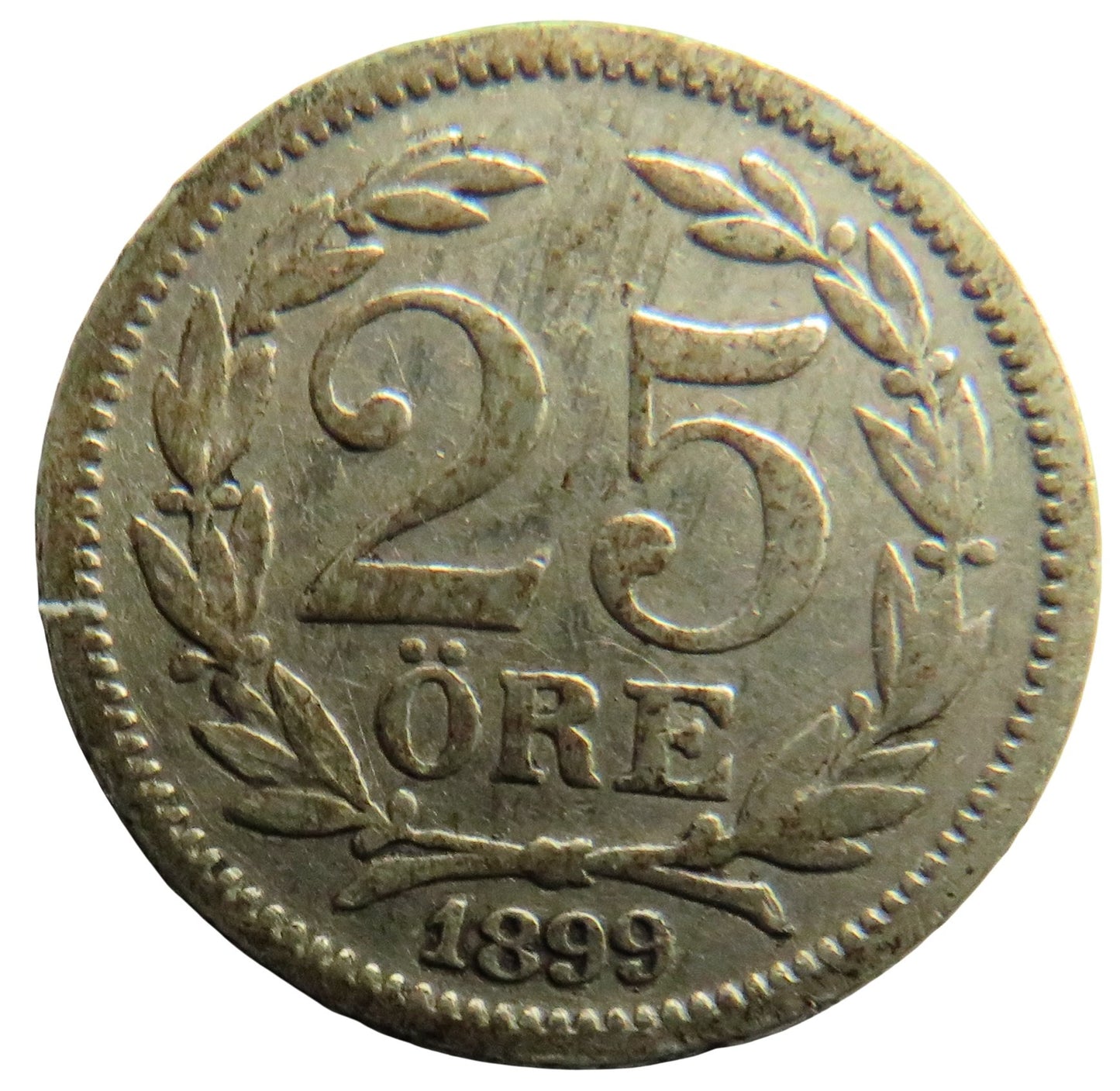1899 Sweden Silver 25 Ore Coin