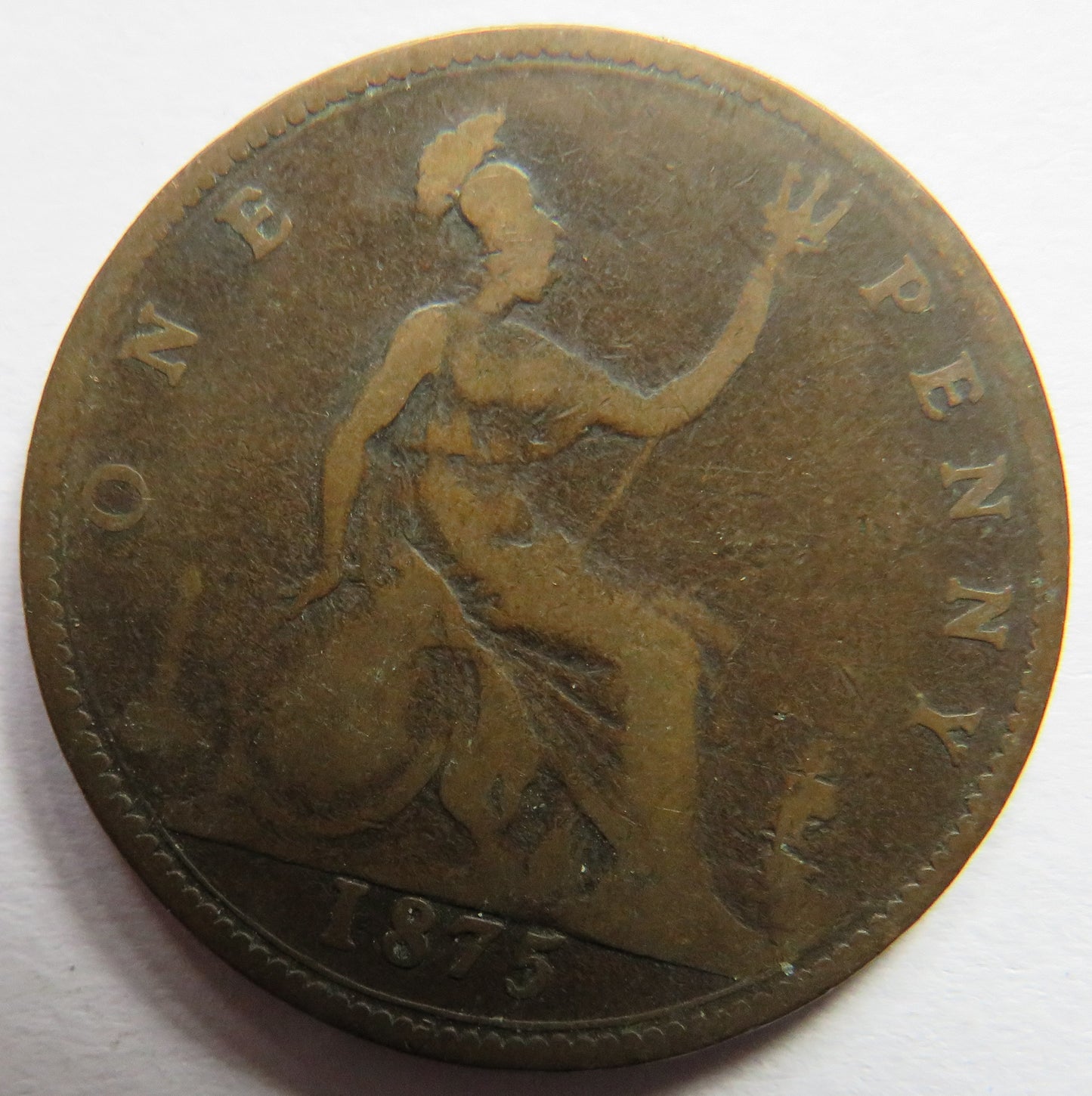 1875 Queen Victoria Bun Head One Penny Coin - Great Britain