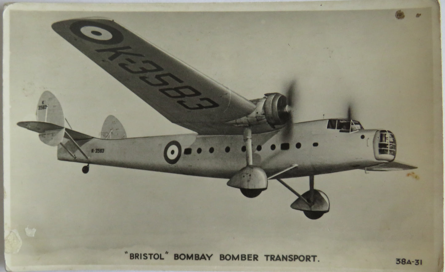 Vintage Aircraft Postcard of "Bristol" Bombay Bomber Transport