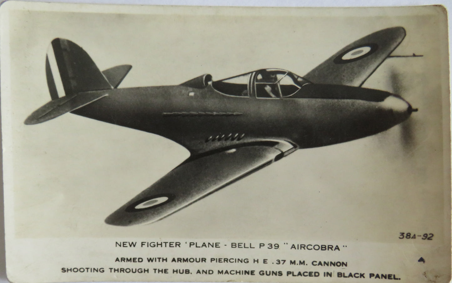 Vintage Aircraft Postcard of New Fighter Plane Bell P 39 "Aircobra"