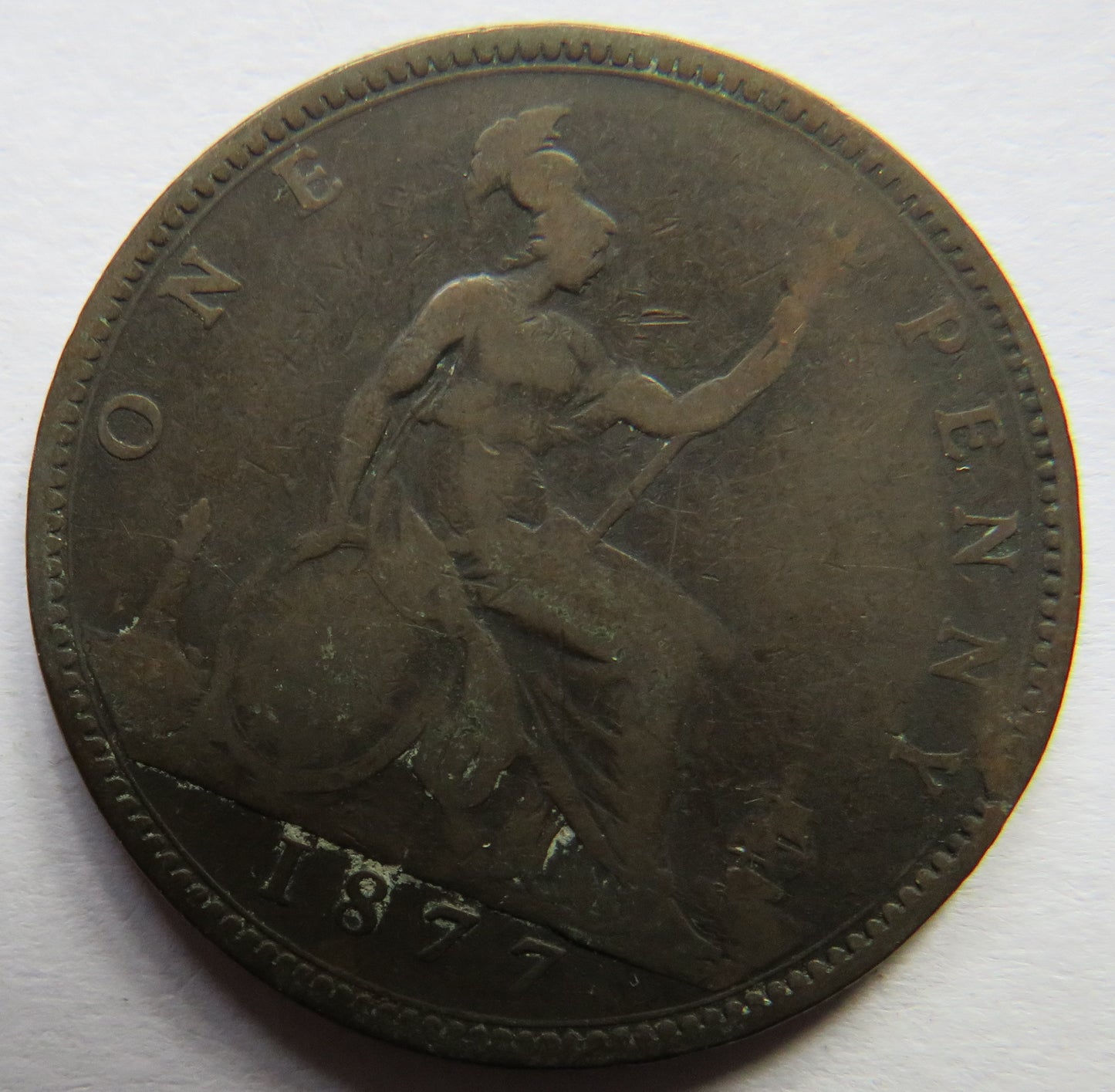 1877 Queen Victoria Bun Head One Penny Coin - Great Britain
