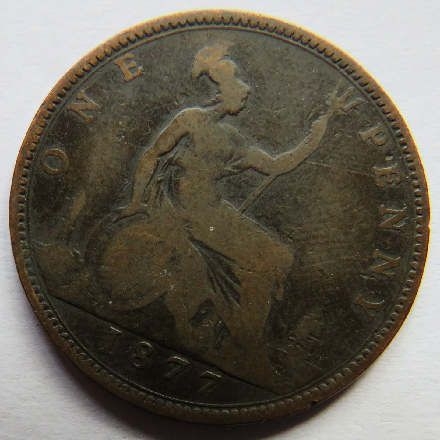 1877 Queen Victoria Bun Head One Penny Coin - Great Britain