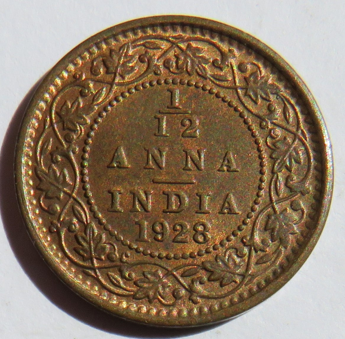 1928 King George V India 1/12th Anna Coin In High Grade