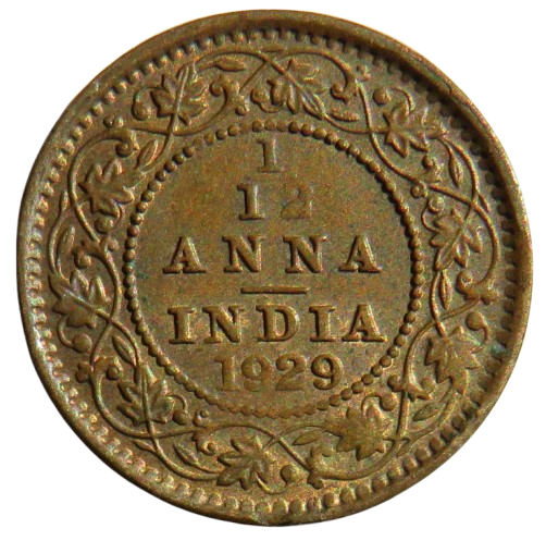 1929 King George V India 1/12th Anna Coin In Higher Grade