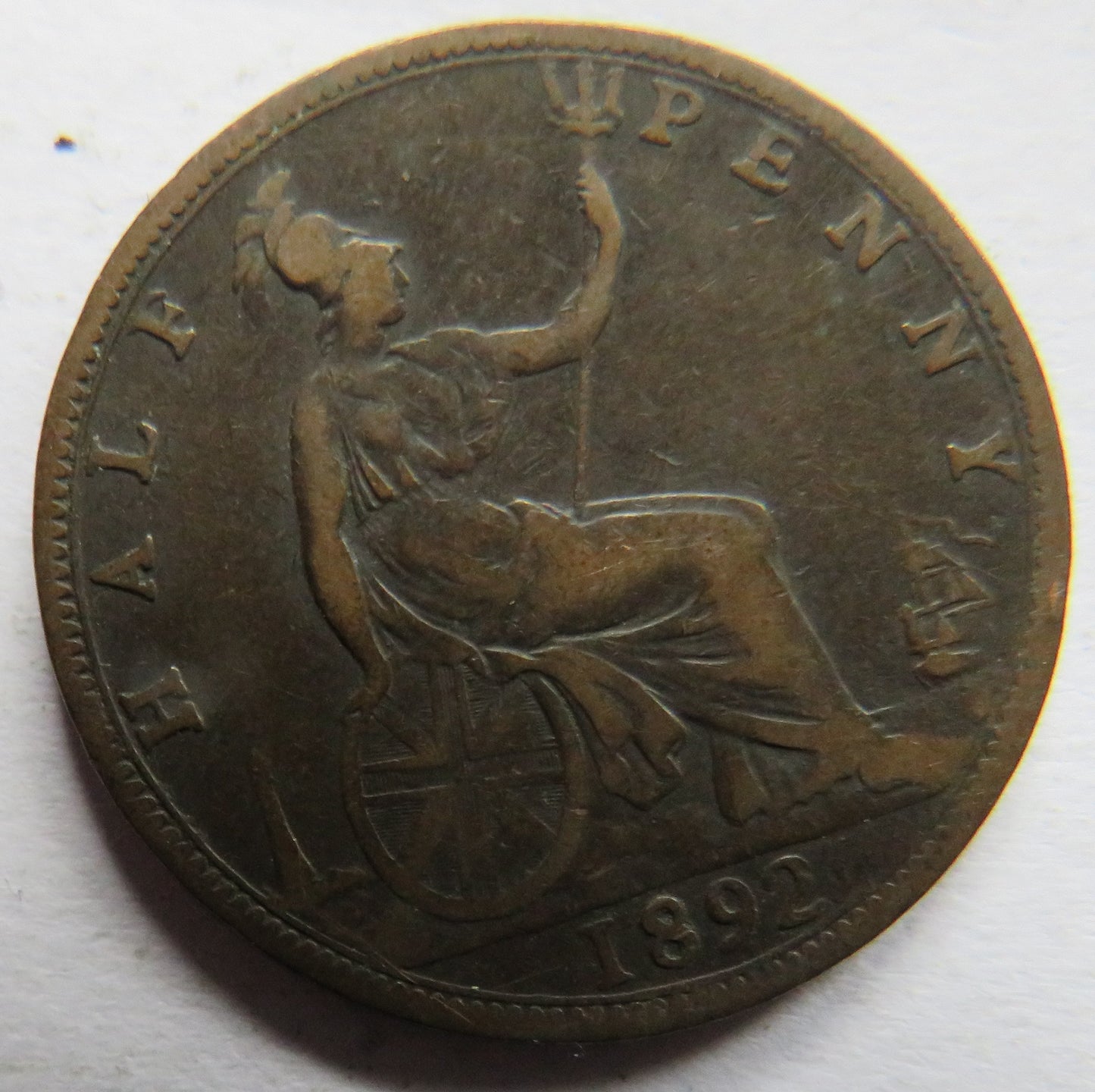 1892 Queen Victoria Bun Head Halfpenny Coin - Great Britain