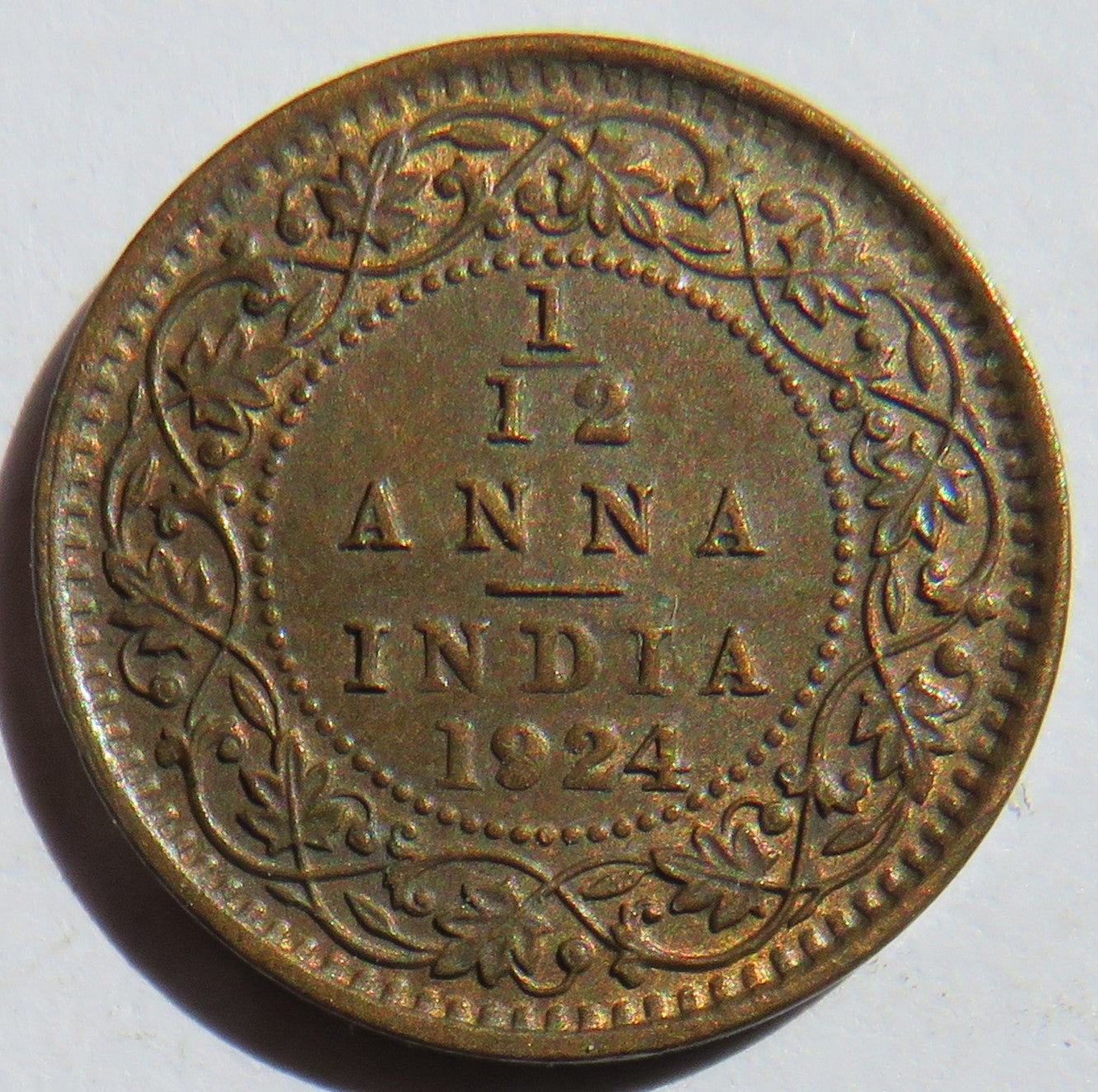 1924 King George V India 1/12th Anna Coin