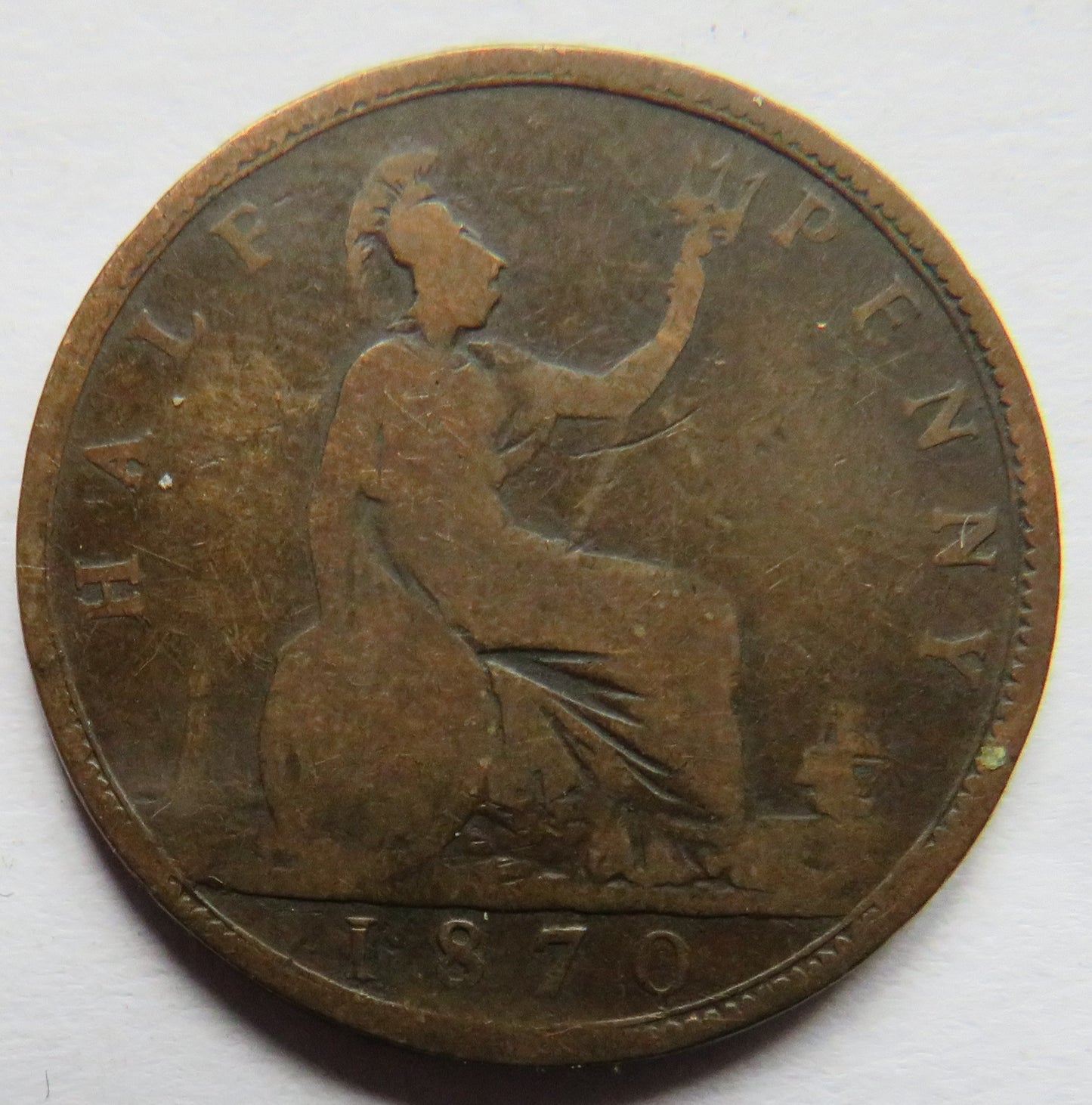 1870 Queen Victoria Bun Head Halfpenny Coin - Great Britain