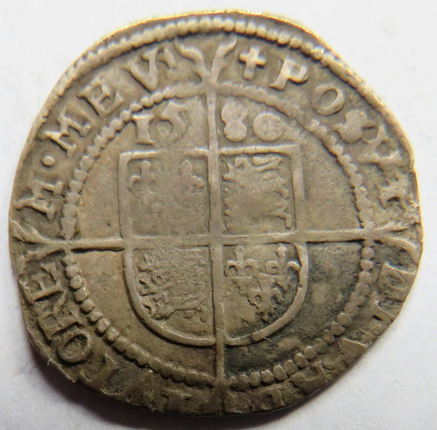 1580 Queen Elizabeth I England Hammered Threepence Silver Coin