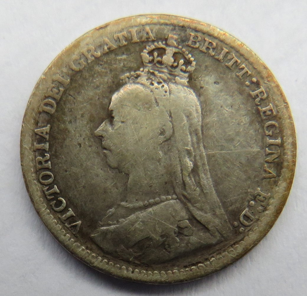 1893 Queen Victoria Jubilee Head Silver Threepence Coin - Great Britain