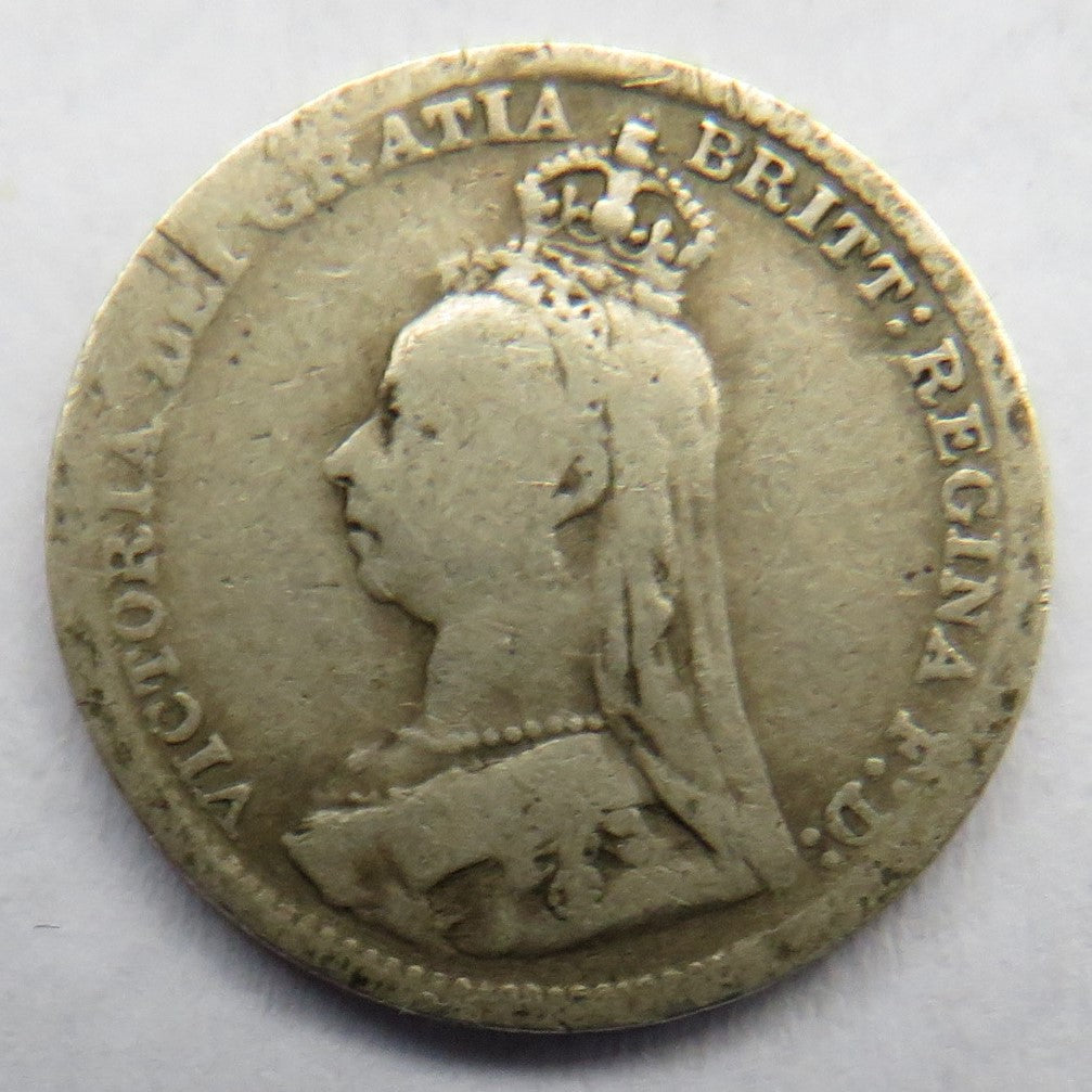 1893 Queen Victoria Jubilee Head Silver Threepence Coin - Great Britain