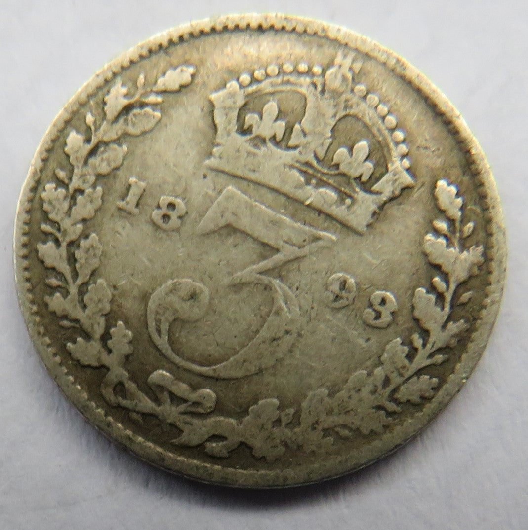 1893 Queen Victoria Jubilee Head Silver Threepence Coin - Great Britain