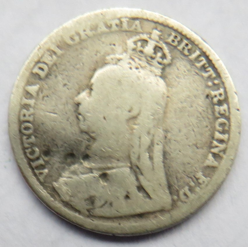 1893 Queen Victoria Jubilee Head Silver Threepence Coin - Great Britain