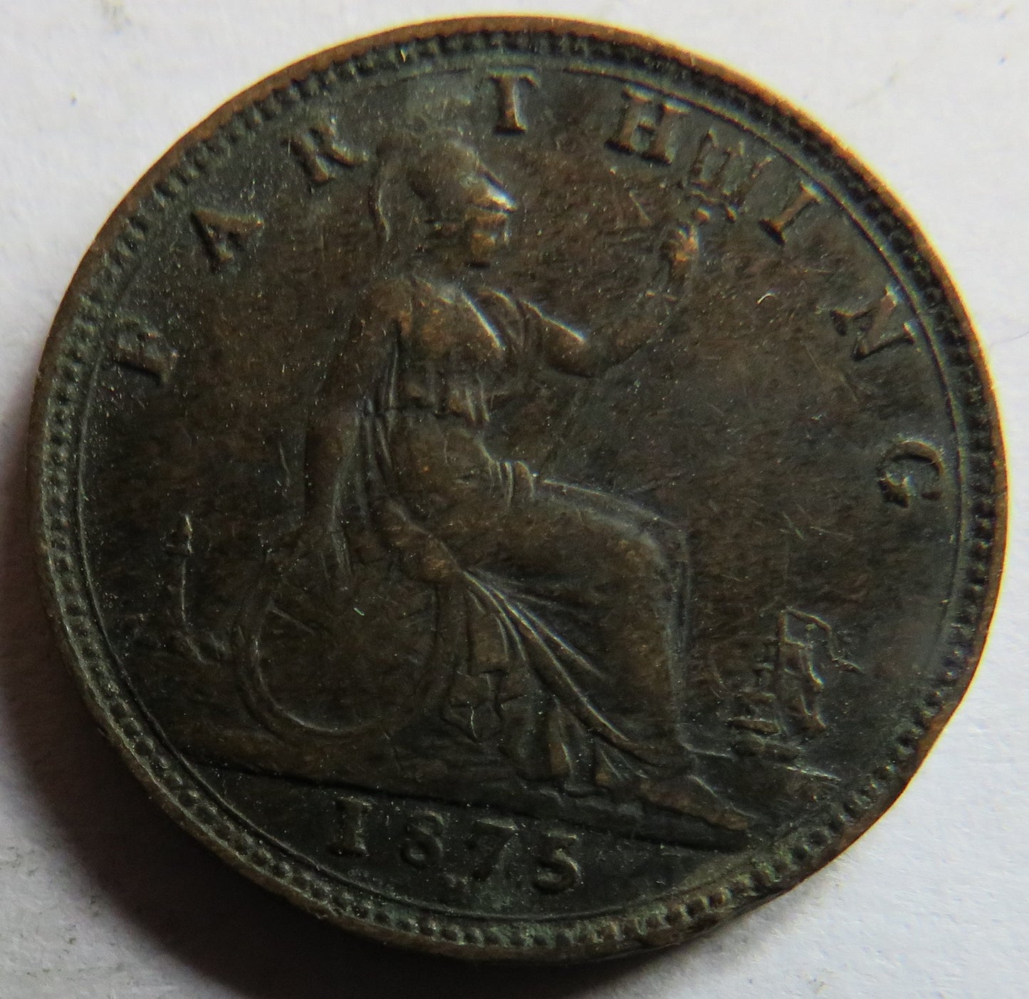 1875-H Queen Victoria Bun Head Farthing Coin - Great Britain