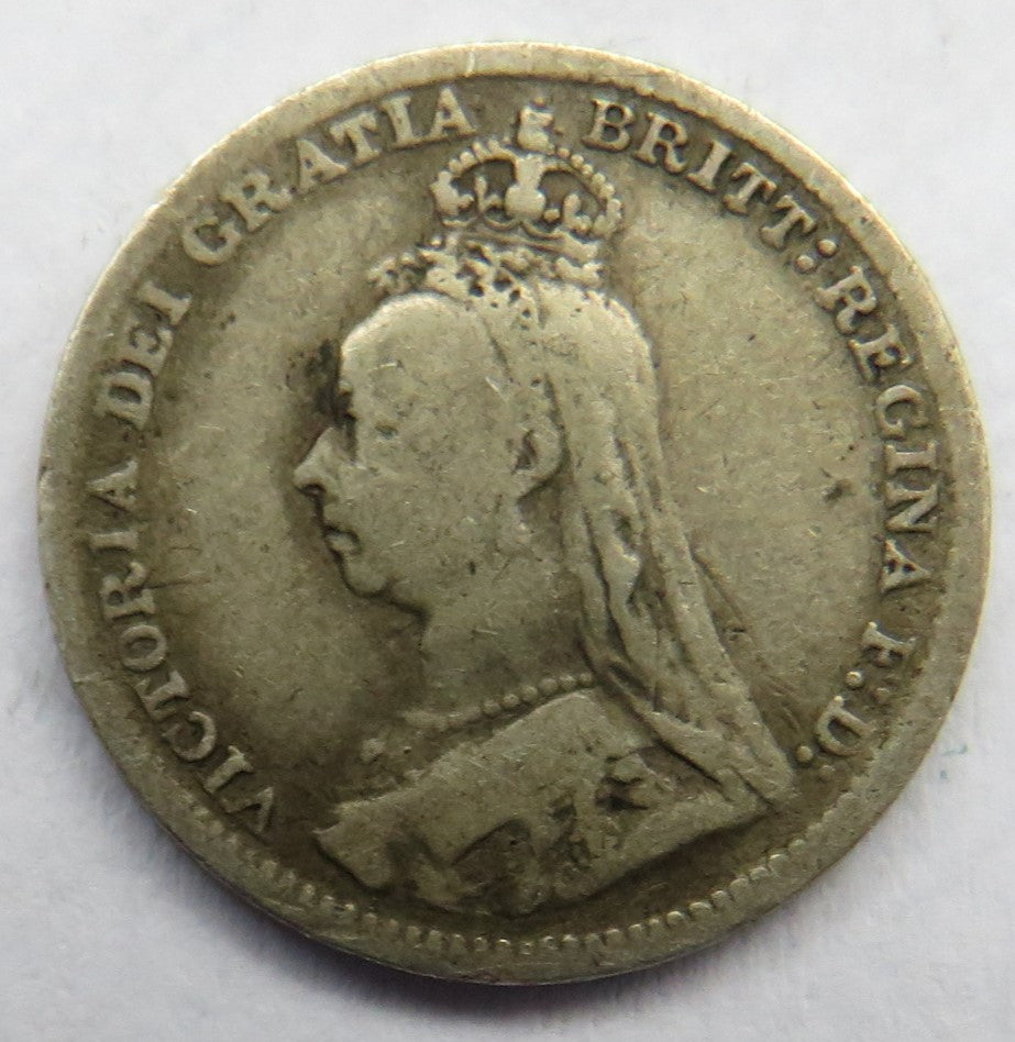 1893 Queen Victoria Jubilee Head Silver Threepence Coin - Great Britain