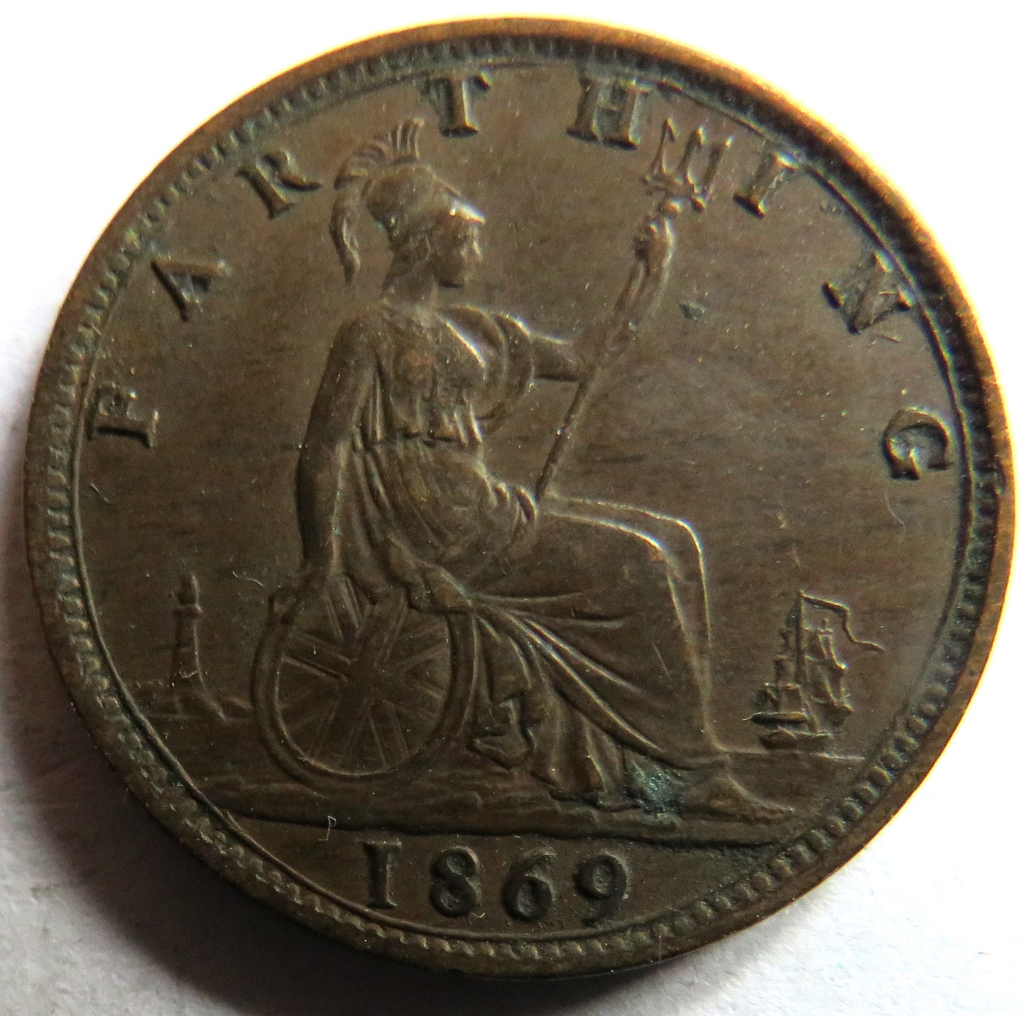 1869 Queen Victoria Bun Head Farthing Coin In Better Grade - Scarce Date