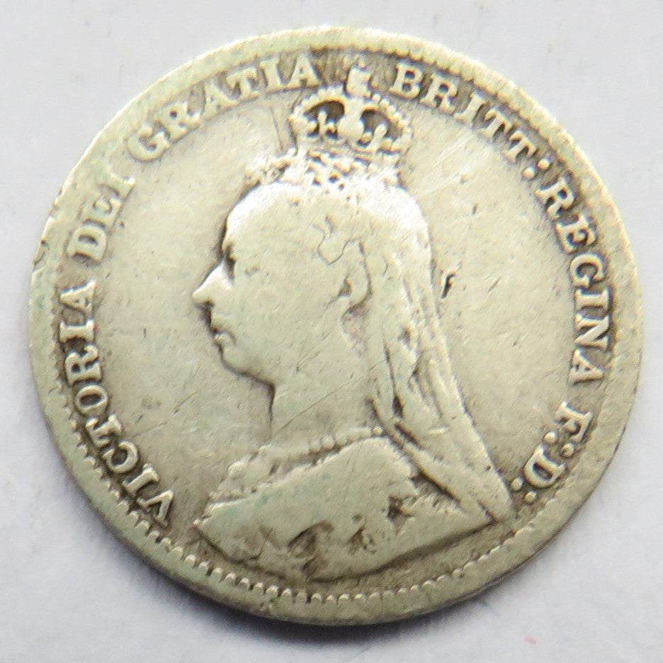1893 Queen Victoria Jubilee Head Silver Threepence Coin - Great Britain